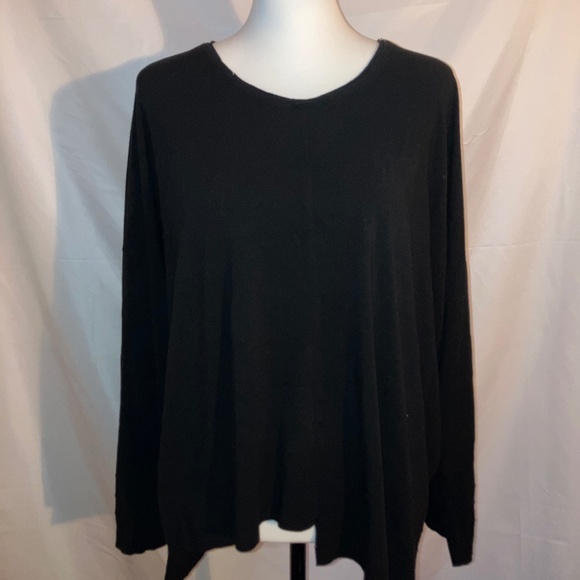 WORKING OVERTIME Black Asymmetrical Stitch Pleated Hem Long Sleeve Top - Picture 1 of 6